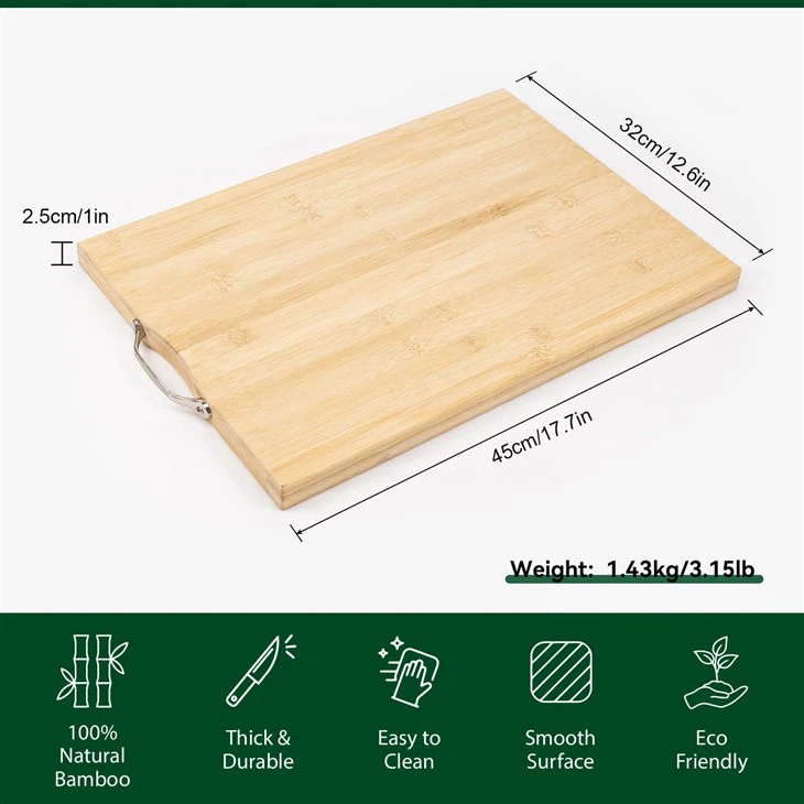 Bamboo Chopping Board With Stainless Steel Handle  size 45x32cm